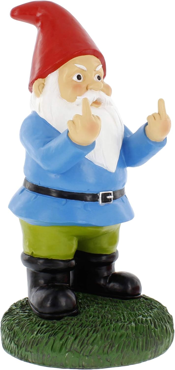 Gnometastic Middle Finger Gnome Statue, Large 12.5 Tall - Original Double Bird Garden Gnome Statue Decoration and Lawn Ornament - Funny Garden Gnomes for Outdoor or Home Decor