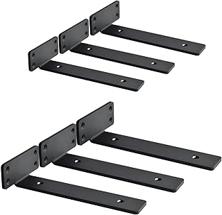 Floating Shelf Brackets-5mm Thick Heavy Duty Black Metal L Bracket, Industrial Solid Steel Shelf Supports for Shelves, 8 Inch Heavy Floating Shelf Bracket with 88 Screws（6PCS）