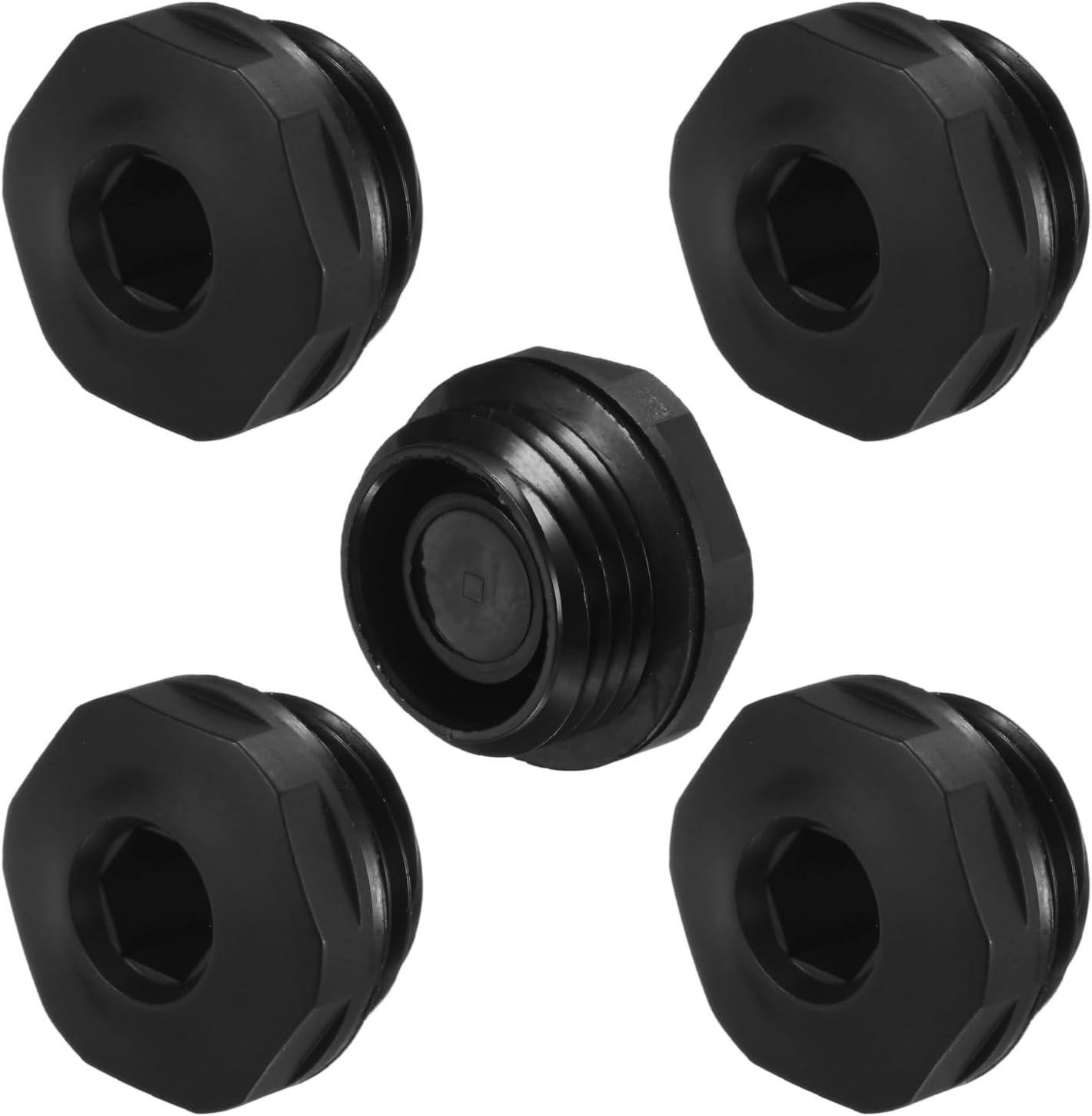 5-Pack Inner Hex Head Pipe Plug End Cap, 1/2 NPT Nylon Garden Hose Stopper Connector Plug with Sealing Ring for Terminating Pipe Ends [Black]