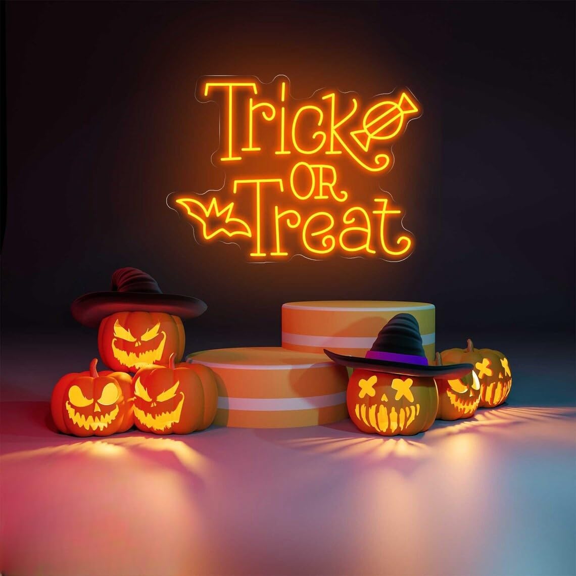 Trick OR Treat Neon Sign, Custom Halloween LED Neon Light Candy Led Light Halloween Party Decor Bats Light Up Sign Custom Halloween