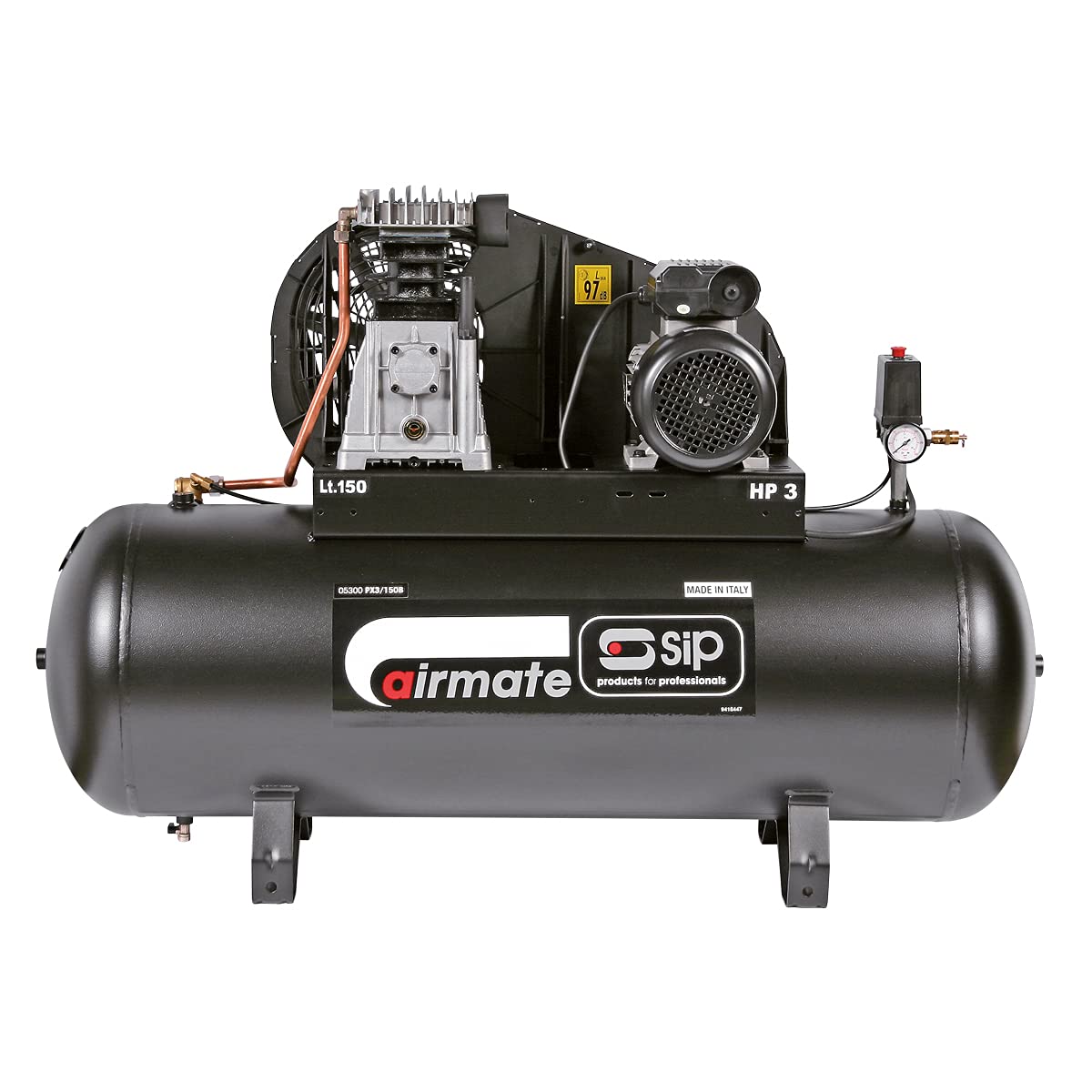 SIP Airmate PX3/150-SRB Belt Drive Air Compressor, 230V 16A, 150L, 3hp / 2.2kW, 145psi / 10 Bar 16CFM 97dB