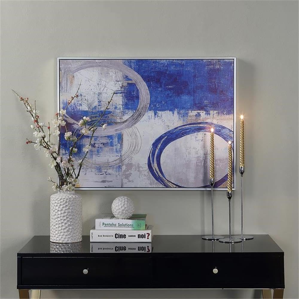 Carolina Classic Circle Abstract Wall Art 24 x 32 with Silver Frame in Blue