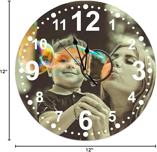 Miniatura 8 de Reloj de madera rústico personalizado sin tictac, añade tu foto, texto, imagen, logotipo, reloj de madera redondo personalizado para pared, 12