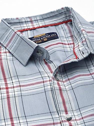 Image of The Indian Garage Co Men Regular Fit Checkered Full Sleeves Cutaway Collar Casual Shirt