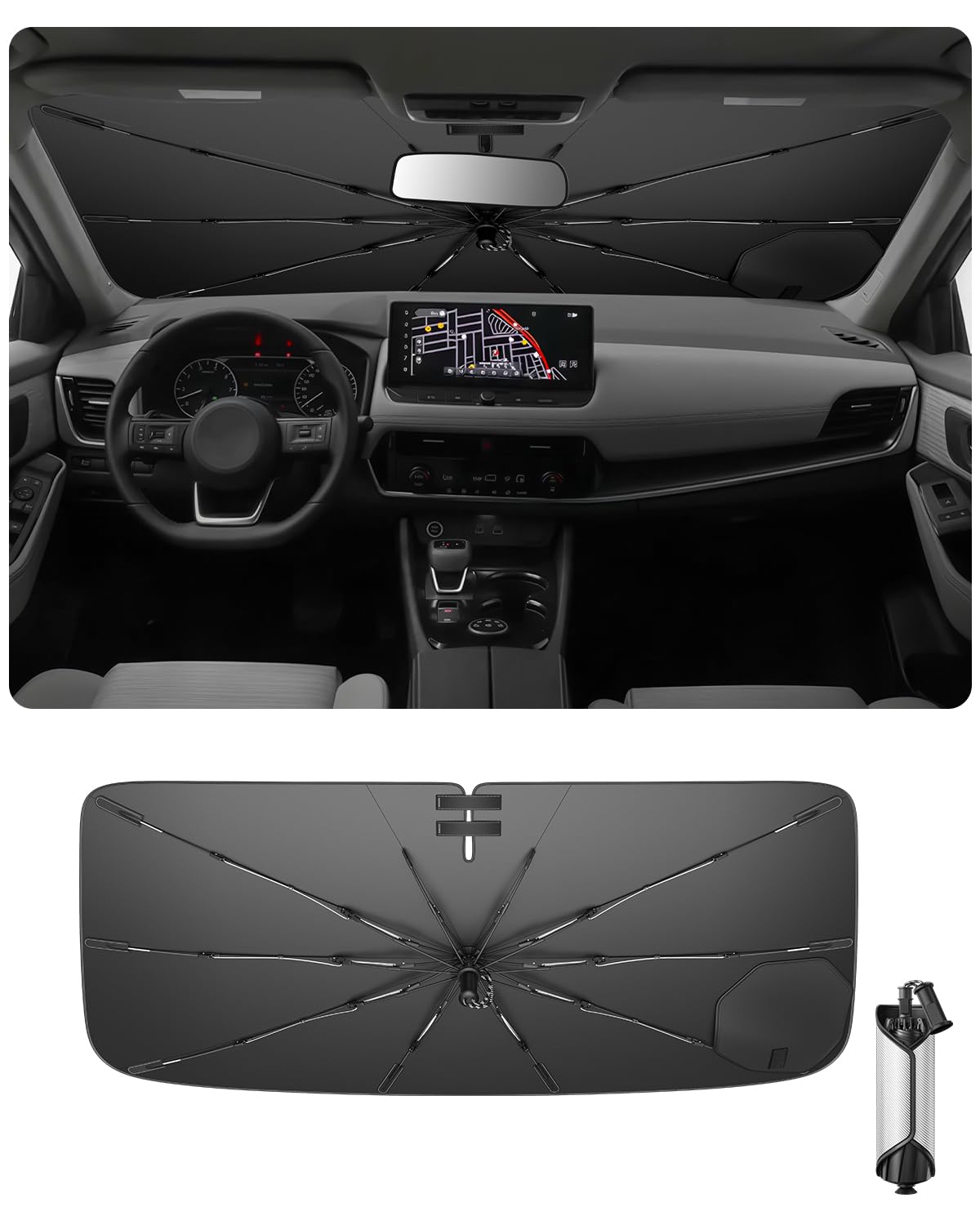 Ruiya 2026 Upgrade Parasol Coche Delantero Compatible con Nissan X-Trail 2015-2026, Paraguas Plegable Aislamiento Térmico, Protección UV, Accesorios para Parabrisas