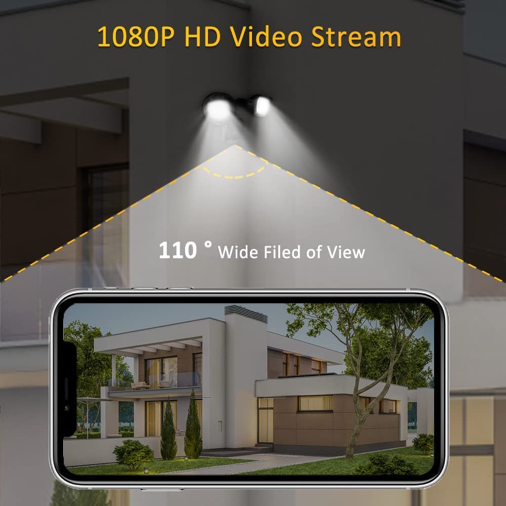 Willcrew Luces de Seguridad HD Floodlight Cam 3000LM, Cámara de seguridad HD con Focos Integrados, Comunicación Bidireccional y Alarma Sonora, Sensor de Movimiento para Entrada Garaje Patio y Jardín