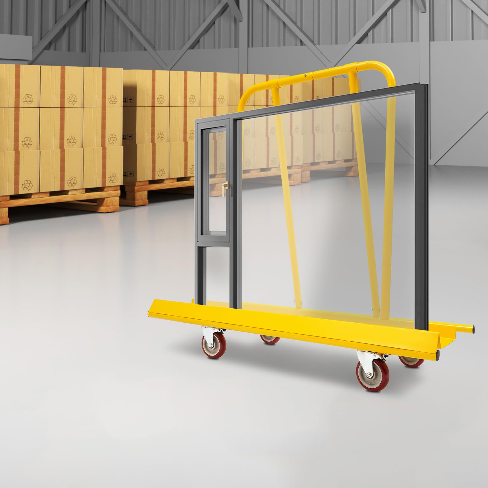 Plattenkarren 800kg Traglast Schwerlast Panelwagen für Trockenbau Baustelle | Schwerlast Plattenkarren mit Panel 4 Rädern für Gipskartonplatten und Holzplatten (Gelb)
