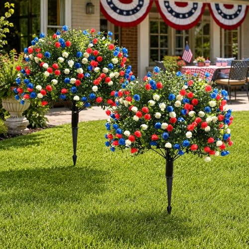 DTNESS 2 Set 27.5" Artificial Patriotic Flowers for 4th of