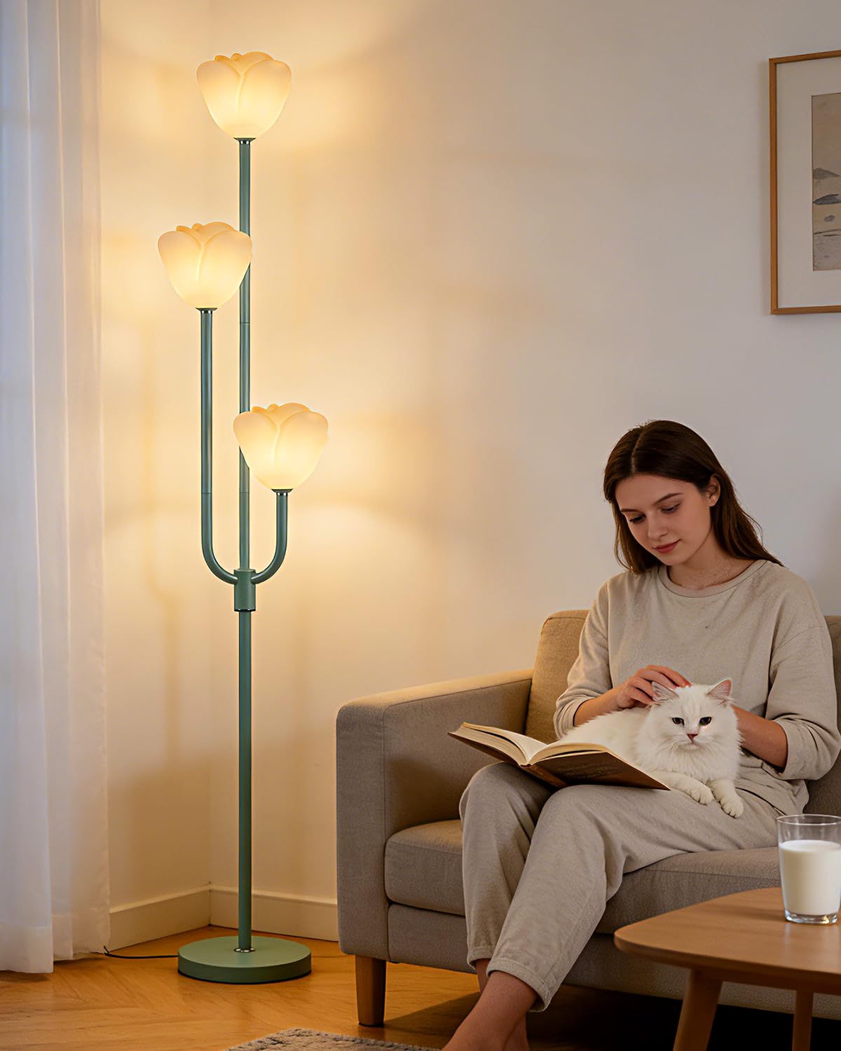 Lightdot 66IN Flower Floor Lamp 3-Lights Vintage Floor Lamps with Bulbs Included for Wedding Party Modern Dimmable Green Standing Tall Lamp with 5Lbs Heavy Base for Living Room/Bedroom/Home Decor