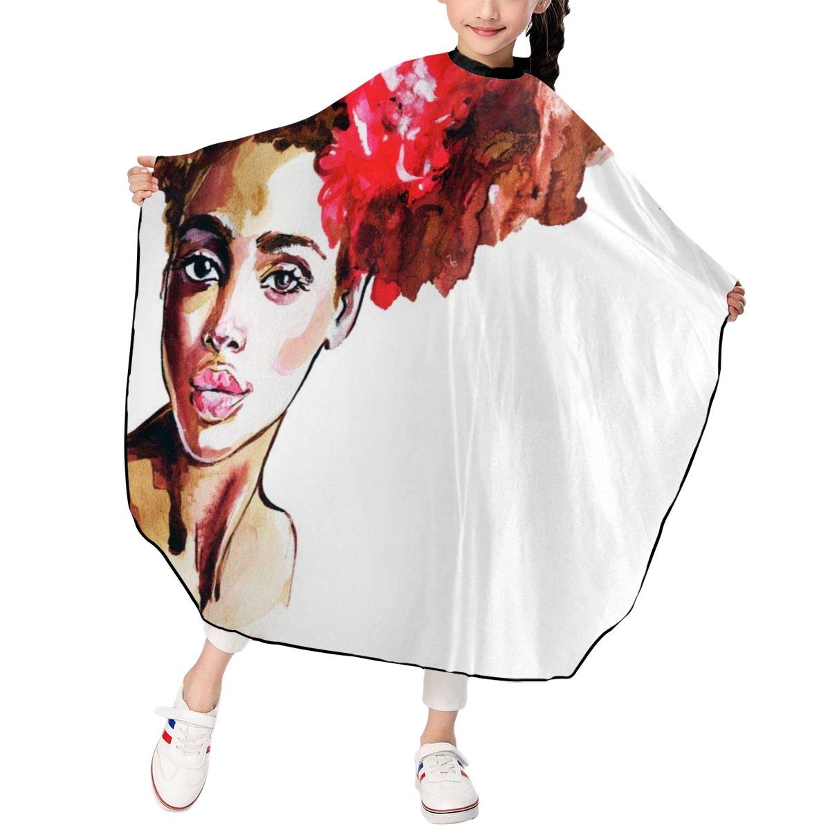 Kids Haircut Barber Salon Cape for Hair Styling, Hair Cutting and Shampoo, Boys, Girls, Child Waterproof Professional Home Haircut Hairdressing Cover Wrap Cloth - Watercolor Beauty African Woman