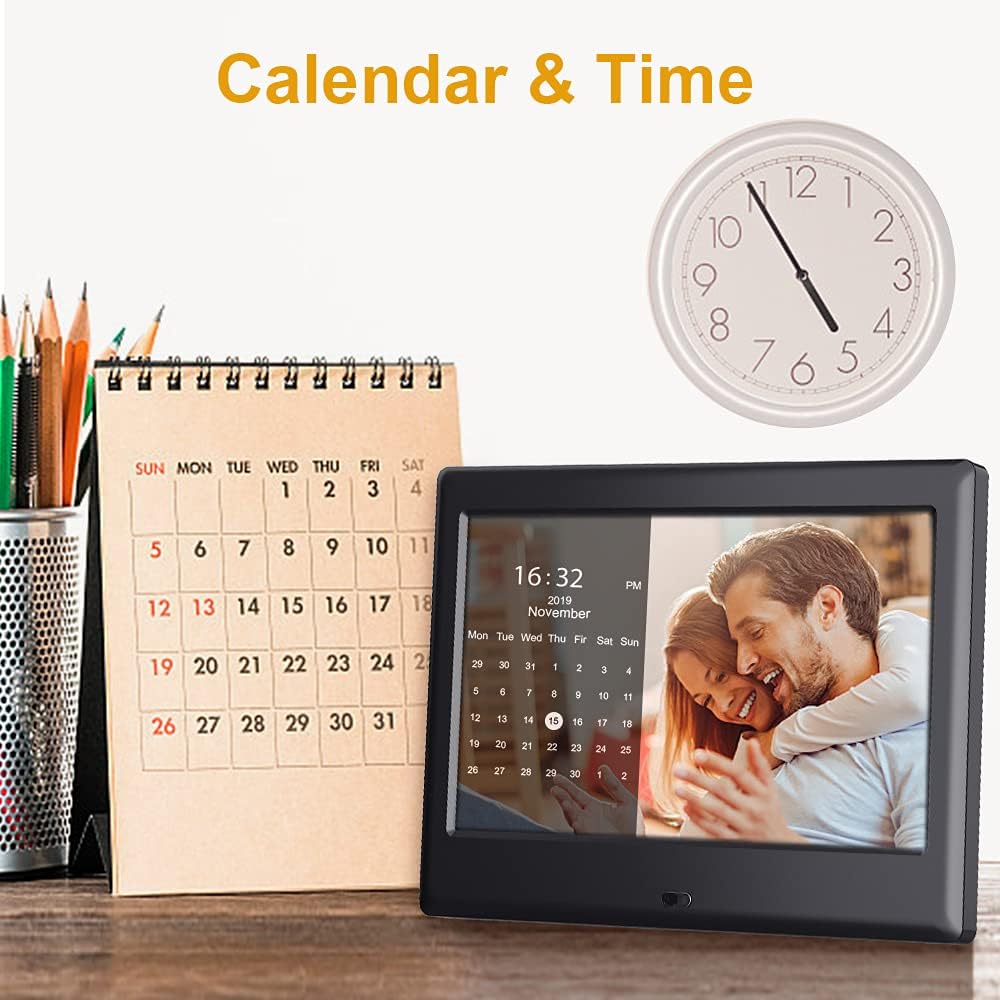 DBPOWER 7 Inch Digital Picture Frame - Upgraded Digital Photo Frame with (16:9) HD IPS Display, Photo/Music/Video Player/Calendar/Clock/Auto-On/Off Timer, Advertising Player with Remote