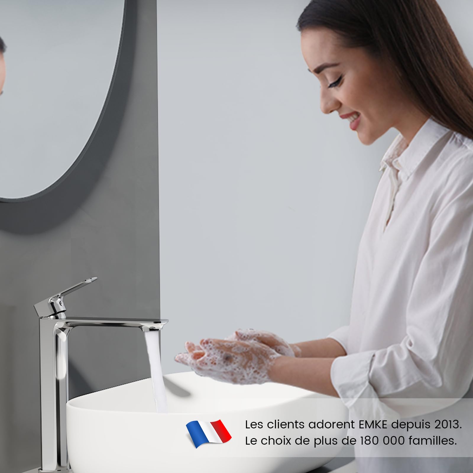 EMKE - Grifo de baño cromado, mezclador de latón con cartucho de cerámica y aireador, instalación fácil, 269x215x49 mm, grifo de lavabo duradero, ahorro de agua