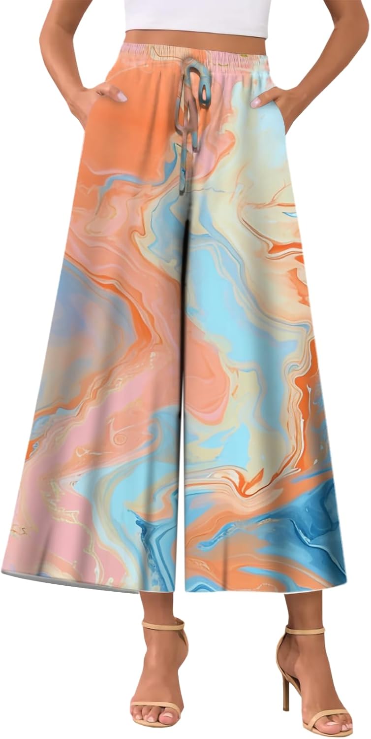 Plus Size Trousers for Women Elastic High Waisted with Pockets Flowy Lightweight Comfortable Work Trendy Pants