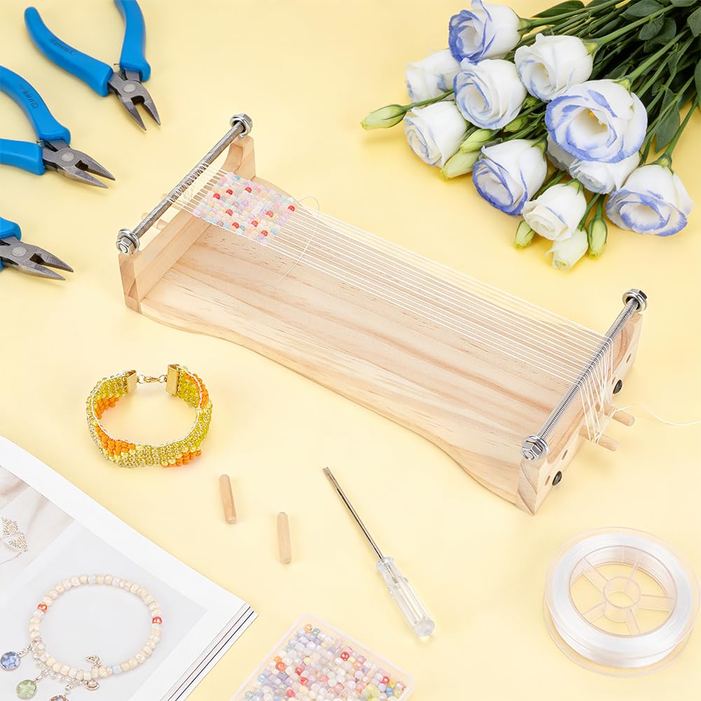BENECREAT Kit de Métier à Tisser à Perles en Bois de 27.4x12.5x6.3cm Kit Complet de Tissage aux Tablettes avec Tournevis pour la Fabrication de Bijoux et les Projets D'Artisanat.