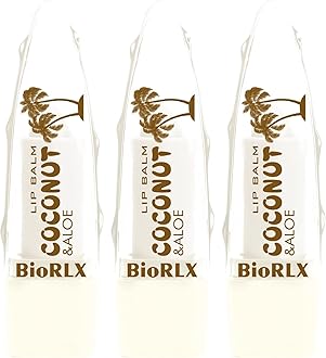 BioRLX Coconut Oil Lip Balm - Natural Hydration with Coconut’s Nourishing Properties for Everyday Lip Care (Three Lip Balm) (Coconut, 0.12 Ounce (Pack of 3))