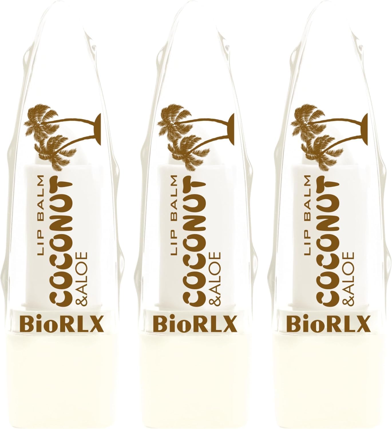 BioRLX Coconut Oil Lip Balm - Natural Hydration with Coconut’s Nourishing Properties for Everyday Lip Care (Three Lip Balm) (Coconut, 0.12 Ounce (Pack of 3))
