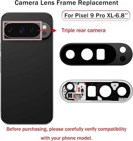 Pixel 9 Pro XL バックガラス交換用 Google Pixel 9 Pro XL 5G リアバックカバー ガラスハウジングドア カメラレンズ付き、テープとツールキットをインストール済みPixel 9/9 Pro用ではありません-オブシディアン