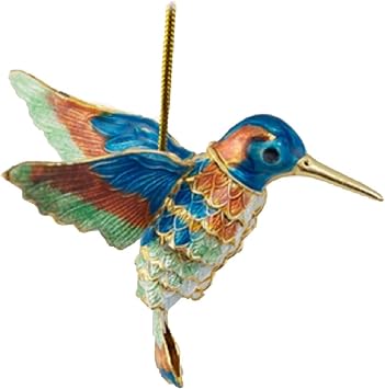 زخرفة طائر الطنان المفصلي Cloisonne ، المينا على طرف ذيل النحاس الأزرق