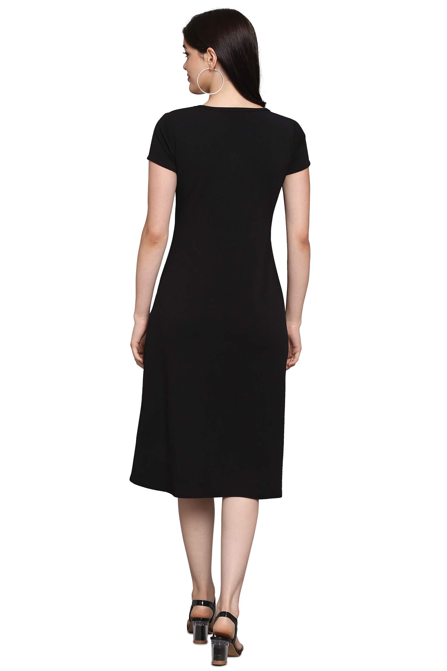 Purvaja Womens Fit & Flare Dress(Lucy-051-Wh-Bl_White-Black_Medium)