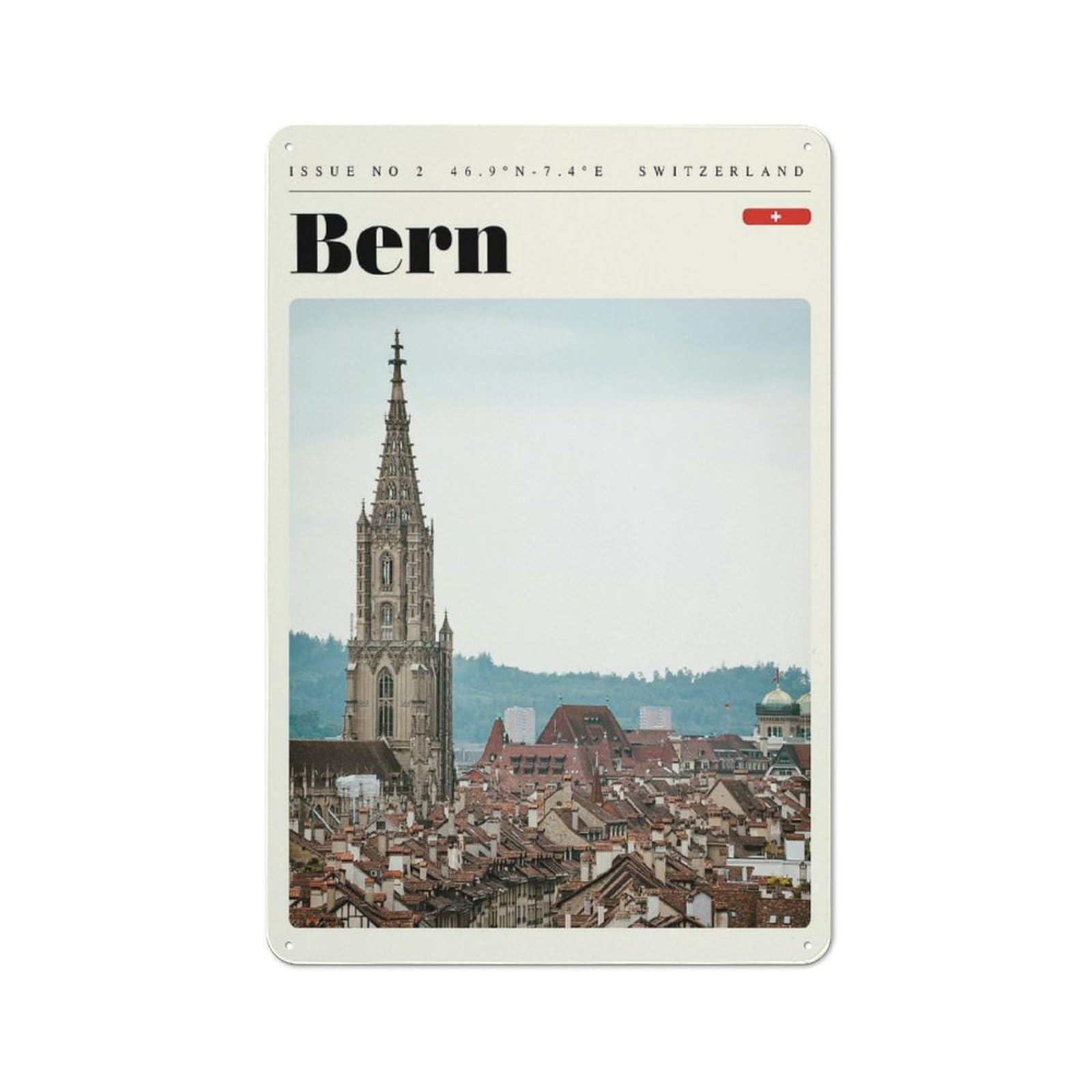 Junmoney Style-11 Retro-Style Tin Sign 30X20cm Featuring Bern Switzerland Travel Art For Hallway Wall, For Garage, Workshop And Man Cave Decoration