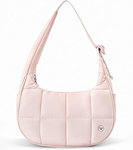 WESTBRONCO Bolso pequeño de nylon acolchado en forma de media luna para mujer, bolsos de hombro con acolchado, bolsos de mano esponjosos con correa
