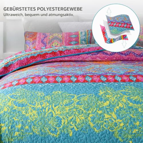 Qucover Tagesdecke 220x240 Bedspread Reversible A/B-Seite Bettüberwurf Set mit 2 Kissenbezüge 50x75cm für Doppelbett… – Ansicht 4