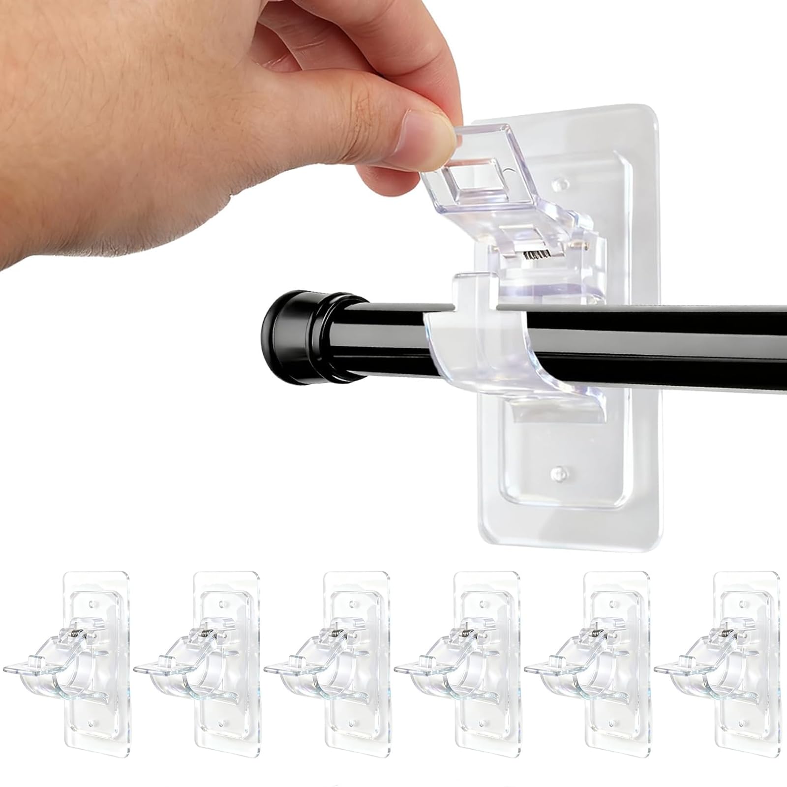 6 Pack No Drill Curtain Pole Brackets Transparent