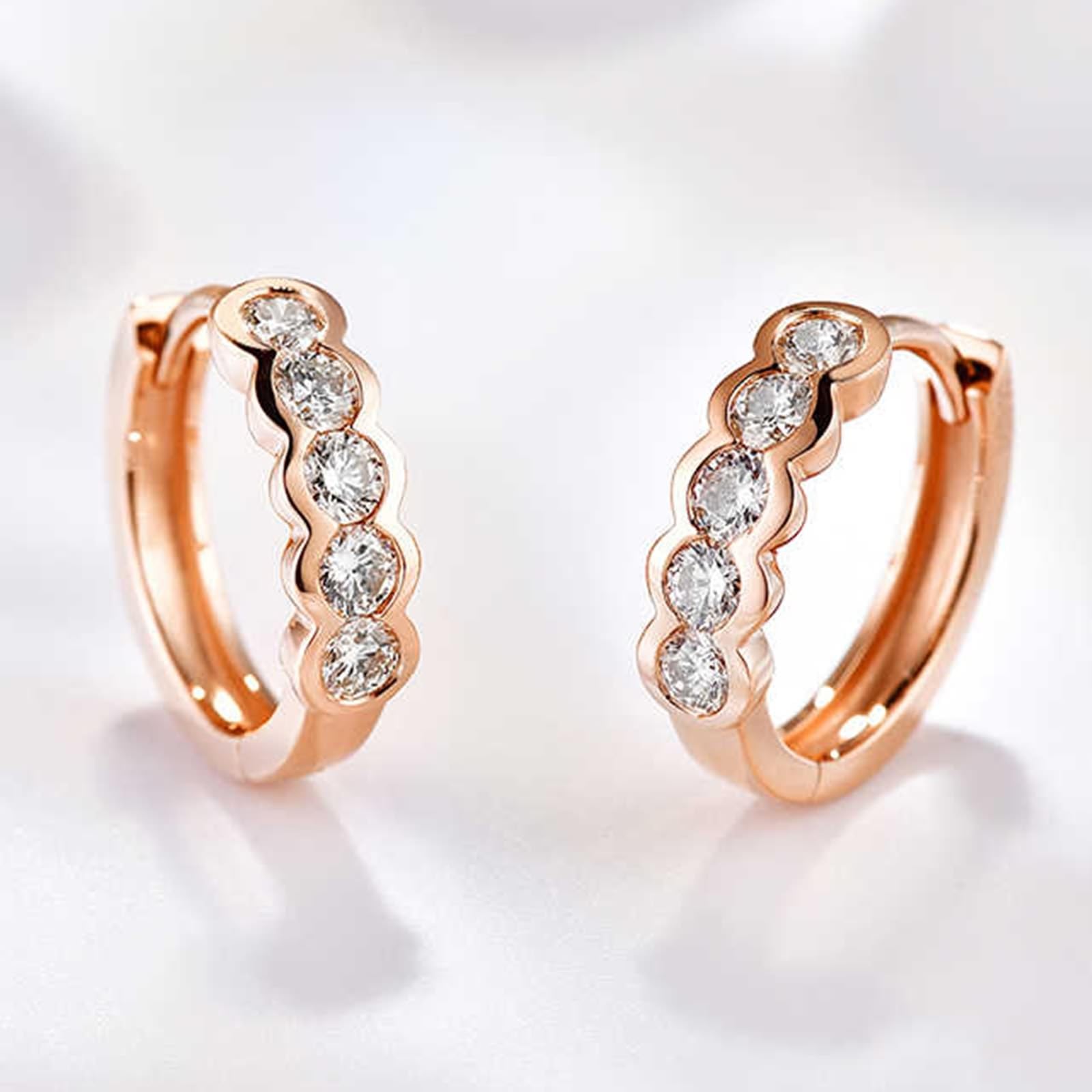 Epinki Prawdziwe złoto biżuteria Creole Hoop 9K/14K/18K czerwone złoto, klasyczne kolczyki vintage z laboratorium diamentowe okrągłe szlify, kolczyki wiszące złoto 750/585/375,