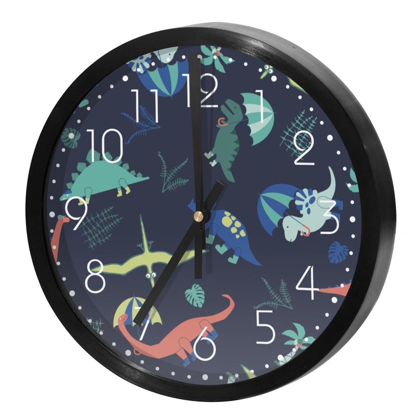 Horloge murale silencieuse à quartz motif dinosaure pour chambre d'enfant et cuisine