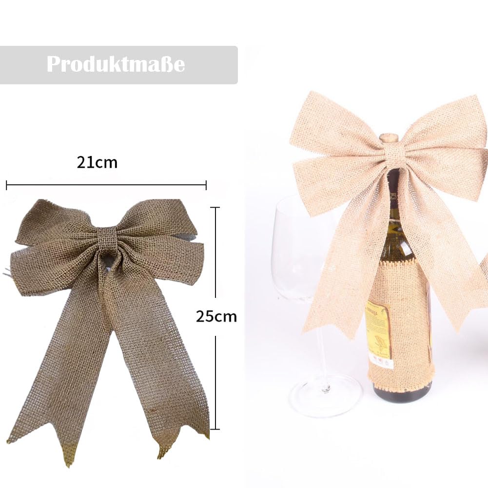 Lazos decorativos de 12 unidades, 21 x 25 cm, lazos de yute, grandes lazos de regalo, lazos de Navidad, lazos decorativos de lino, para casa, fiesta, boda, silla, decoración