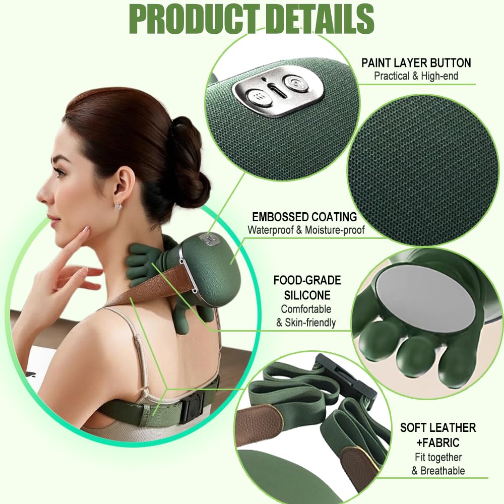 Masajeador De Cuello Hombros Recargable Eléctrico, Masajeador de Cuello y Hombros Cervical Inalámbrico 4D, Con 3 Niveles de Intensidad y 2 Niveles de Calor,4D Shiatsu maseajor cervical y espalda
