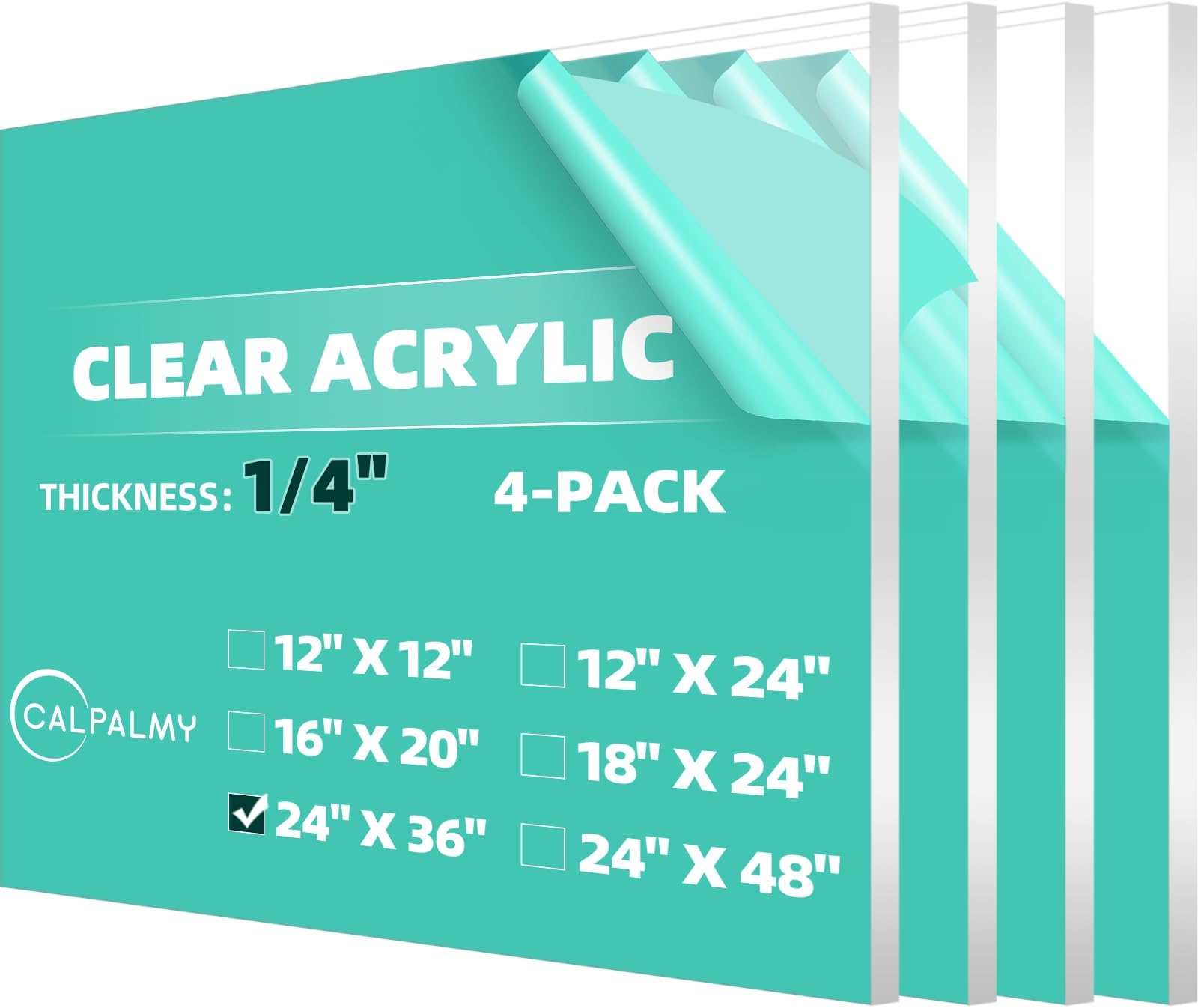 CALPALMY (4-Pack) 24 x 36 Clear Acrylic Sheet Plexiglass 1/4" Thick; Use for Craft Projects, Signs, Display Cases, Sneeze Guard and More; Cut with Cricut, Engraver, Power Saw or Hand Tools