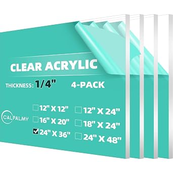 CALPALMY 4-Pack 24 x 36 Clear Acrylic Sheet Plexiglass 1/4" Thick; Use for Craft Projects, Signs, Display Cases, Sneeze Guard and More; Cut with Cricut, Engraver, Power Saw or Hand Tools
