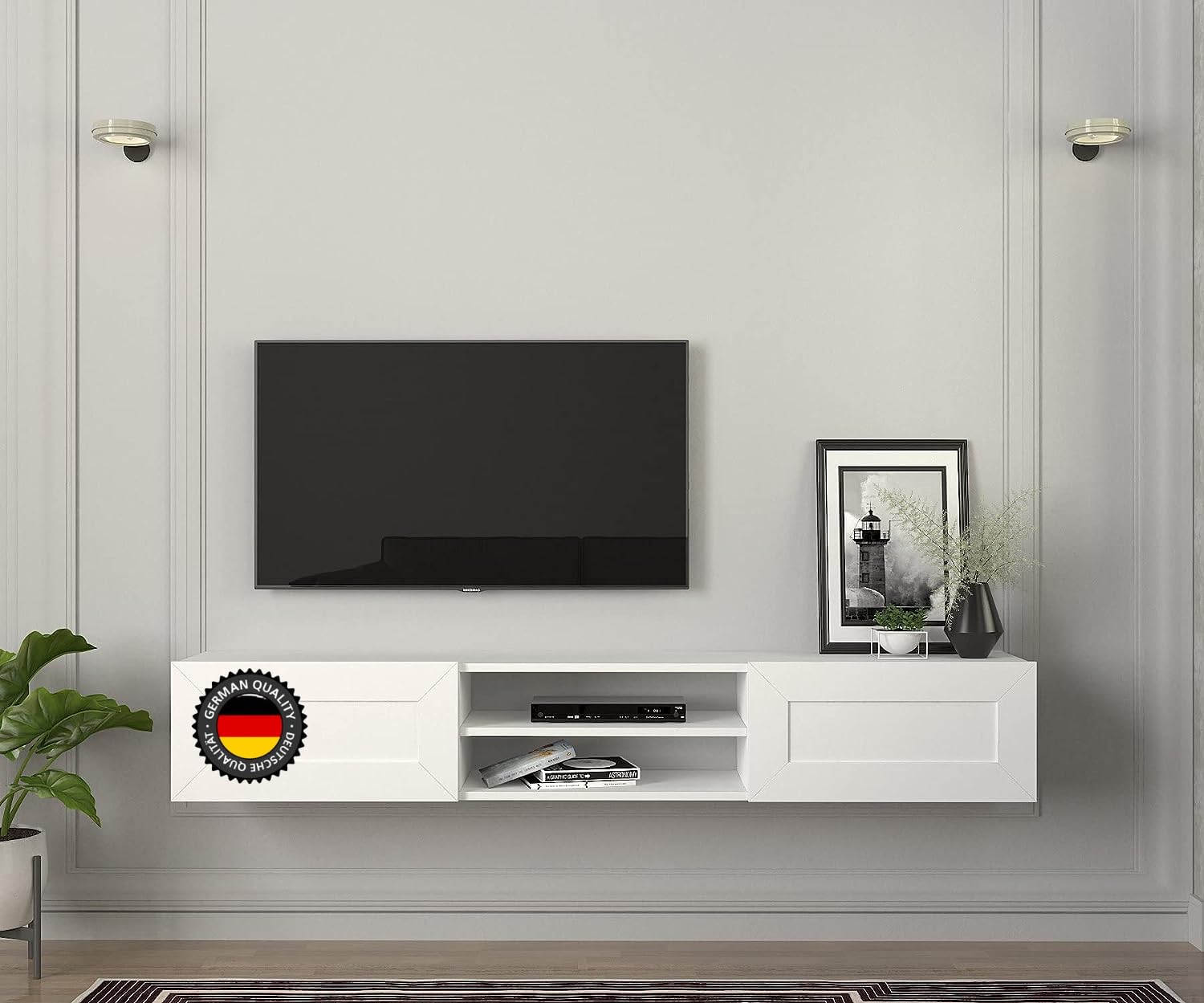 moebel17 TV-Lowboard hängend Weiß/ Holz – Piuma