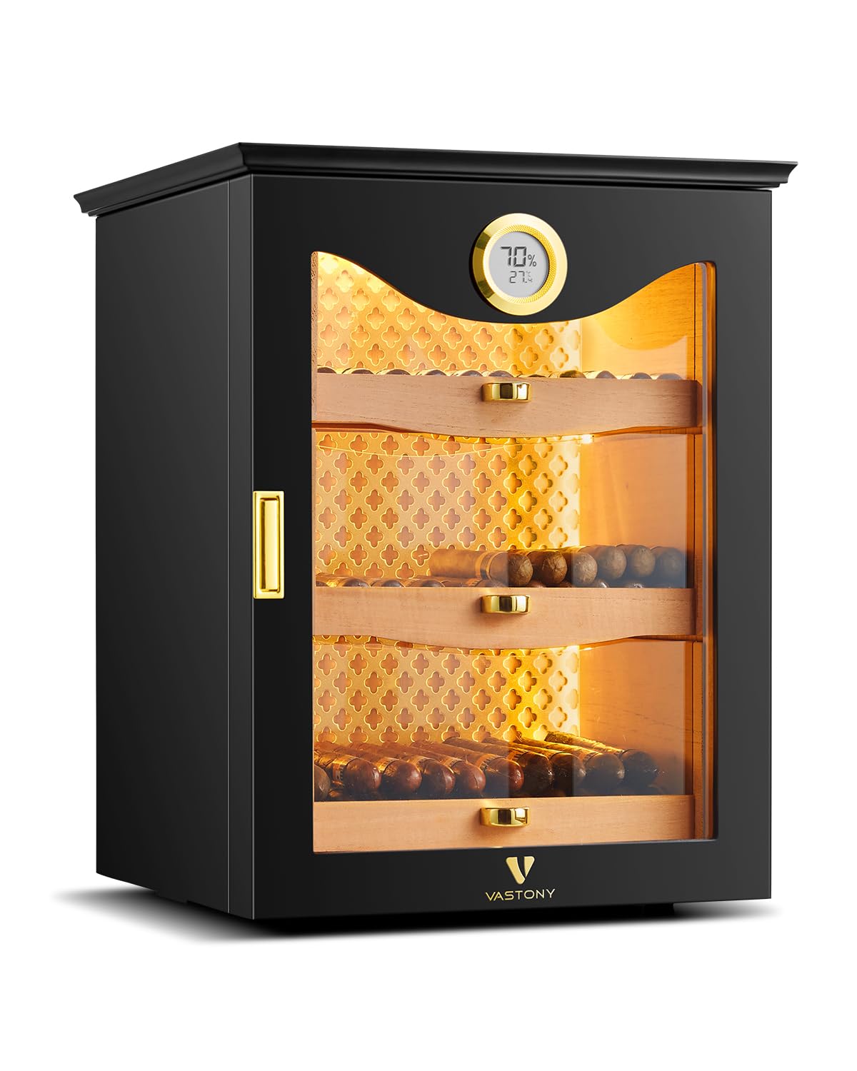 Vastony LED Cigar Humidor Cabinet, Peruvian Cedar, Precision Hygrometer, Elegant Gift for Cigar Lovers