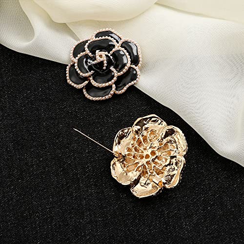 Image of HomeSoGood 2Pcs Pearl Camellia Flower Brooch Coat Alloy Brooch Enamel Camellia Elegant Pin Jewelry Accessories for Women