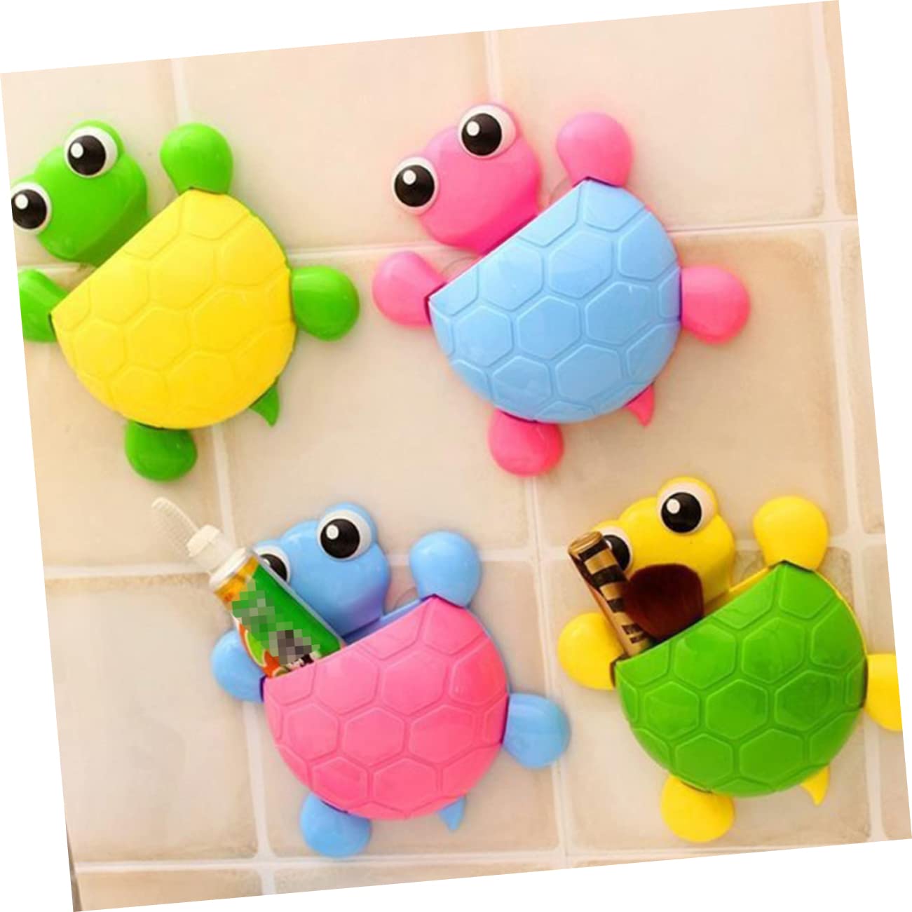 Portacepillos de Dientes para Lavabo 4 Piezas Tortuga PP y PVC