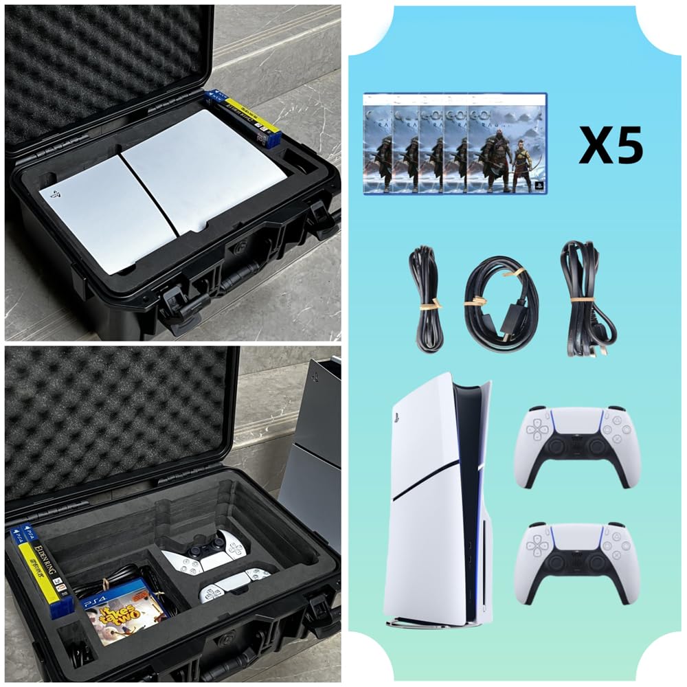 Funda de Transporte rígida para PS5 Slim, Estuche de Viaje Impermeable de Gran Capacidad Bolsa de Almacenamiento Consola para Playstation 5, Auriculares, mandos y Accesorios