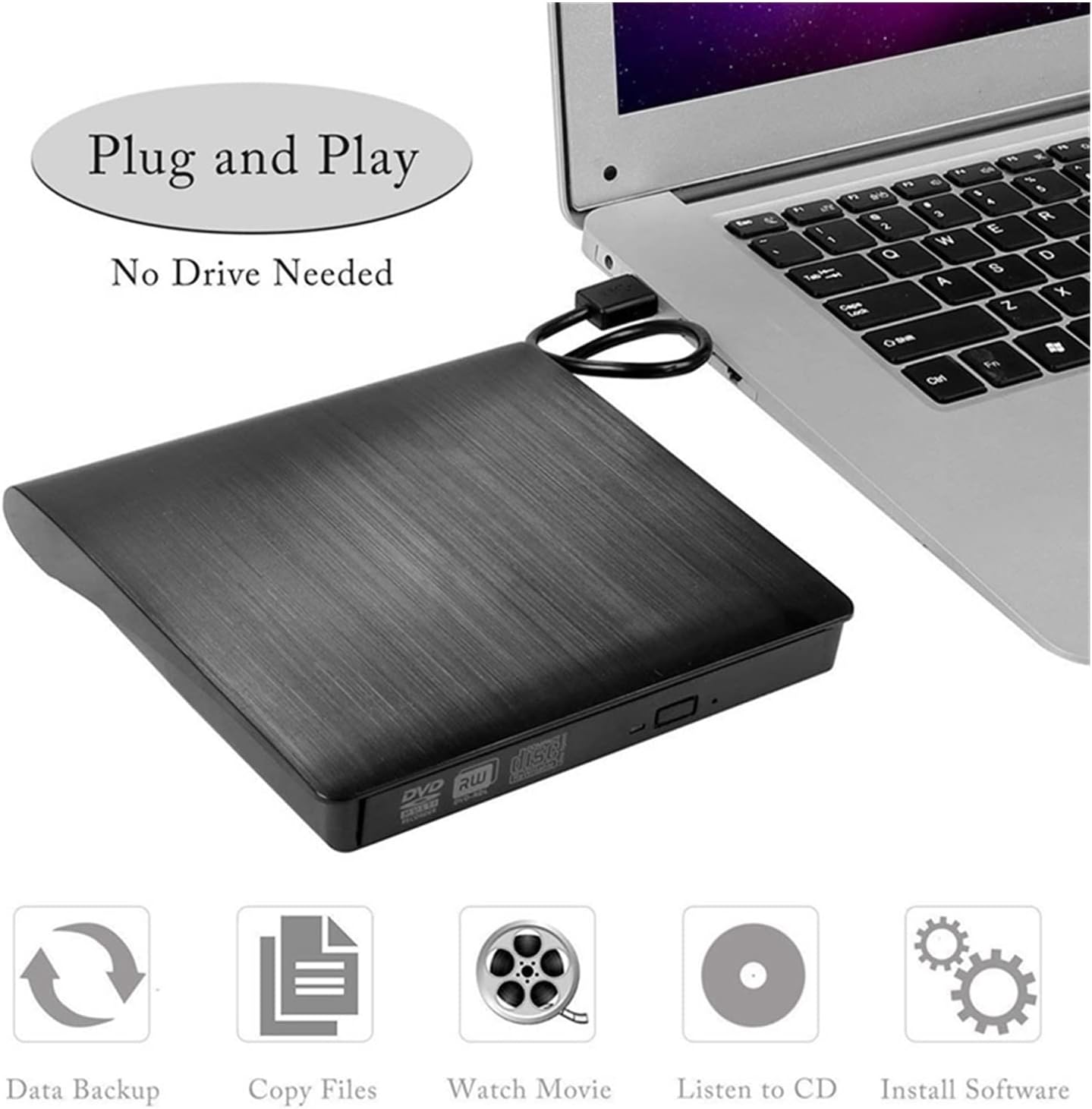DVD Player External DVD Drive Slim Hard Plastic USB 3.0 9.5Mm DVD Enclosure Rewriter Burner Writer Cd-ROM Case for Laptop Cd/DVD Optic Mini dv Player (0 : 0 Color : Black)