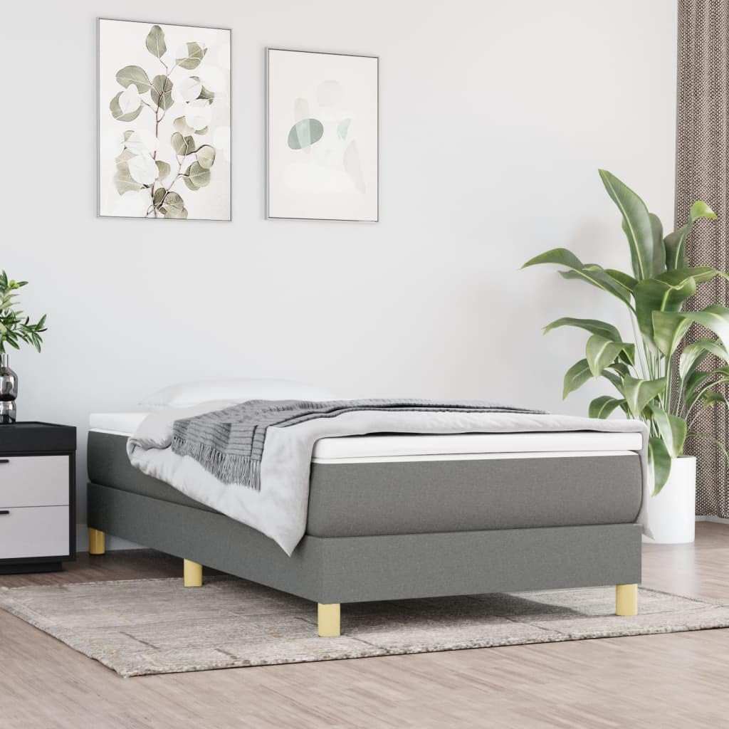 vidaXL Estructura de Cama con somier Tela Gris Oscuro 90x200 cm