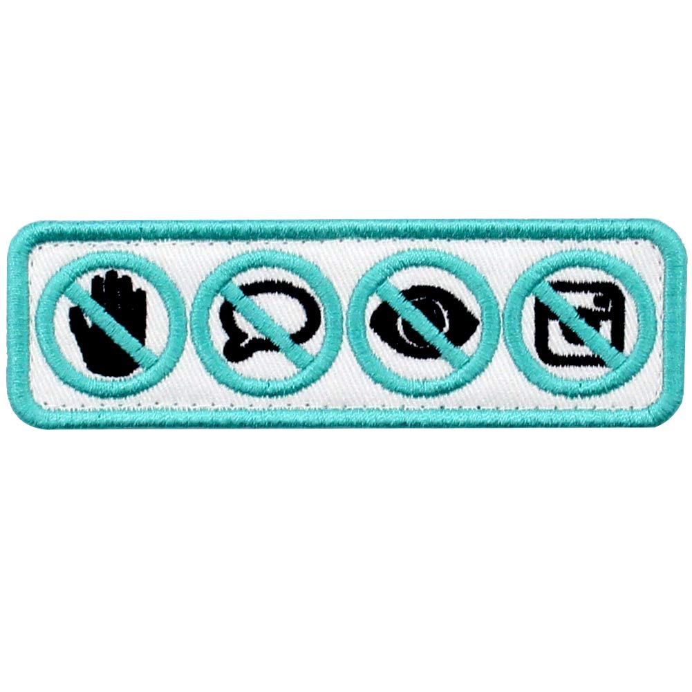 Service Dog No Touch No Talk No Stare No Photo Sign Vests/Harnesses Emblem Embroidered Fastener Hook & Loop Patch, Blue & Black