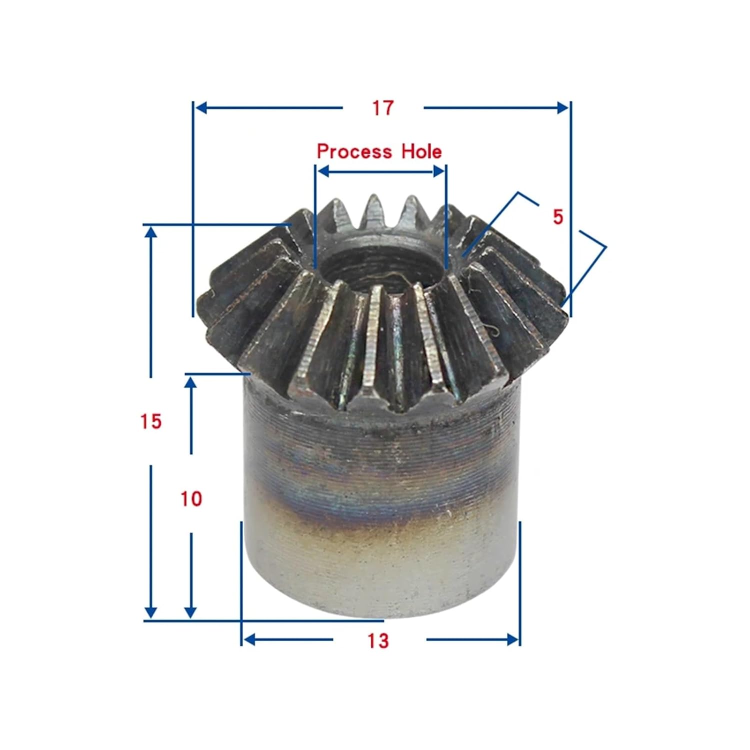1M16 Bevel Gear Outer Diameter 17mm Total Height 15mm Gear Processing Hole Low Carbon Steel Material 90 Degree Meshing Angle