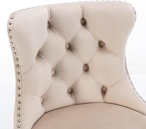 Miniatura 4 de Juego de 2 taburetes de bar giratorios, ajustables, altura de encimera, cojín grueso, anillo de tracción y ribete de cabezas de clavos, de