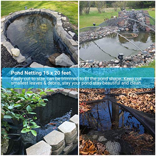 Pond Netting Kit 15 x 20 Feet, Equipped with Ultra-Fine Mesh, Protecting Koi Fish from Birds and Cats, Skimmer Net Screen for Falling Leaves and Debris, 14 Fixing Stakes - Thumbnail 6