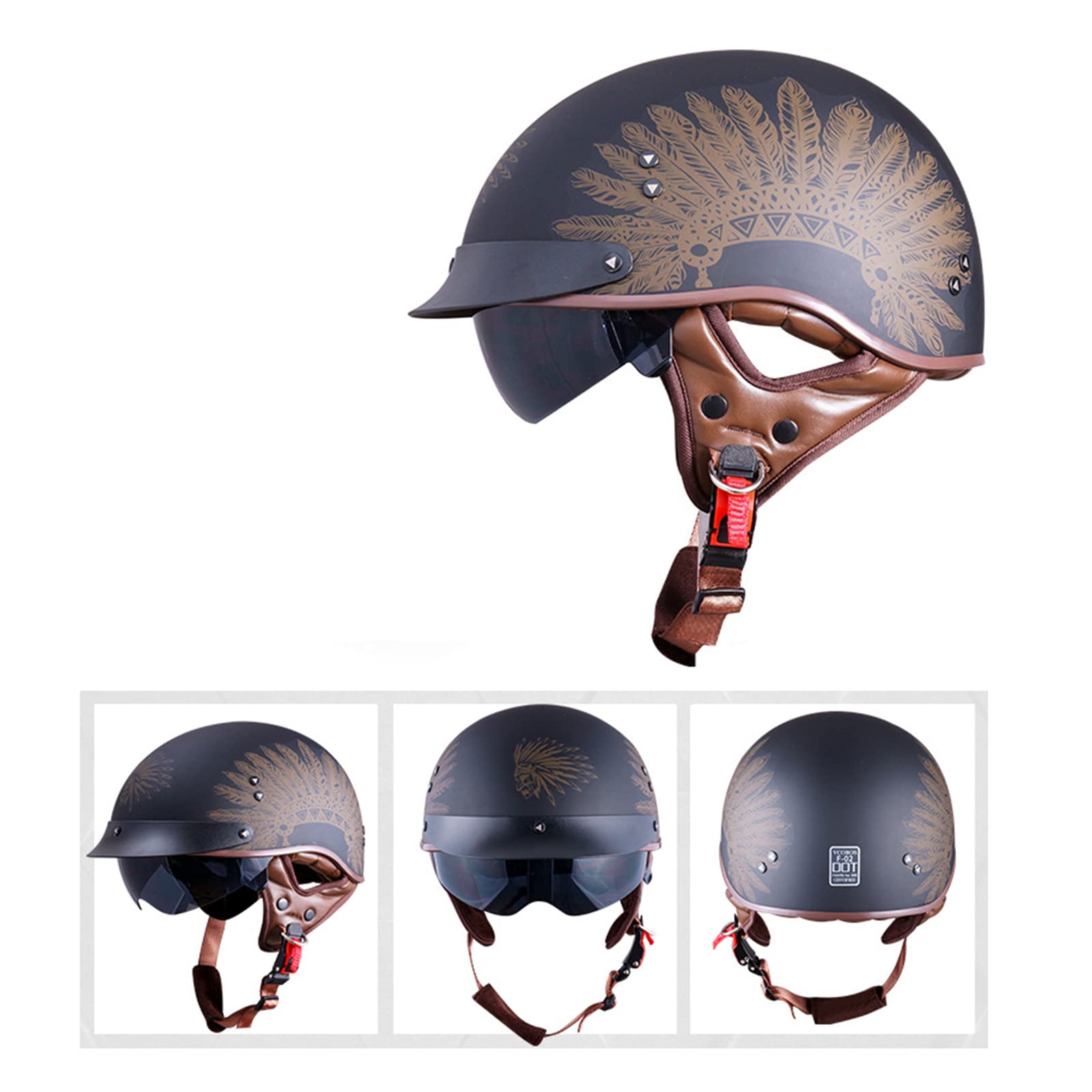 Casque Moto Demi Coque Rétro - Casque Ouvert Pour Scooter Et Cyclomoteur Ideal Ete Design Pratique Et Confortable 99152604