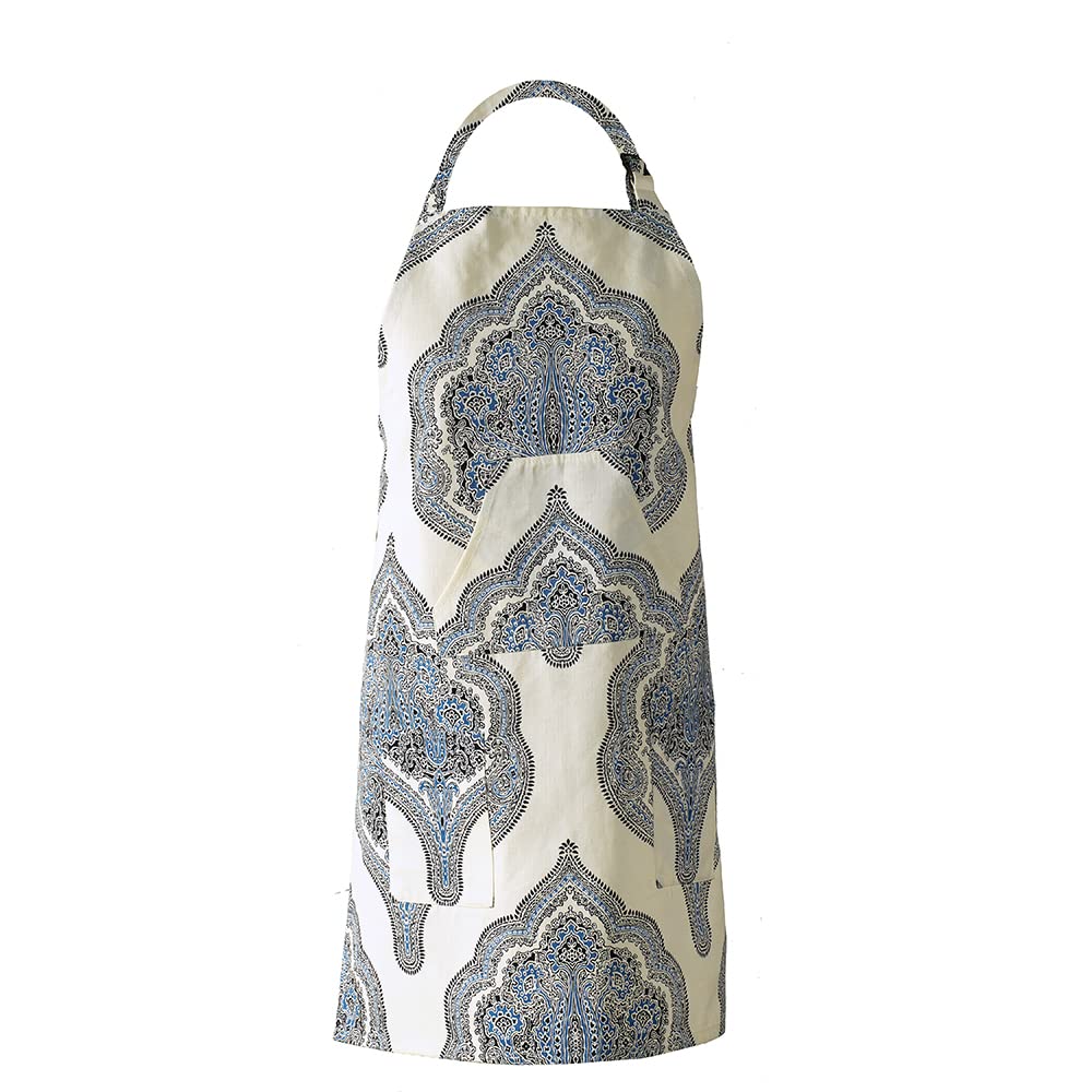 HPD Half Price Drapes Aprons for Men Women with Large Pockets Adjustable Unisex PRTW-D37-AP Arabesque Printed Cotton, 27 X 34 Inch, Arabesque Blue