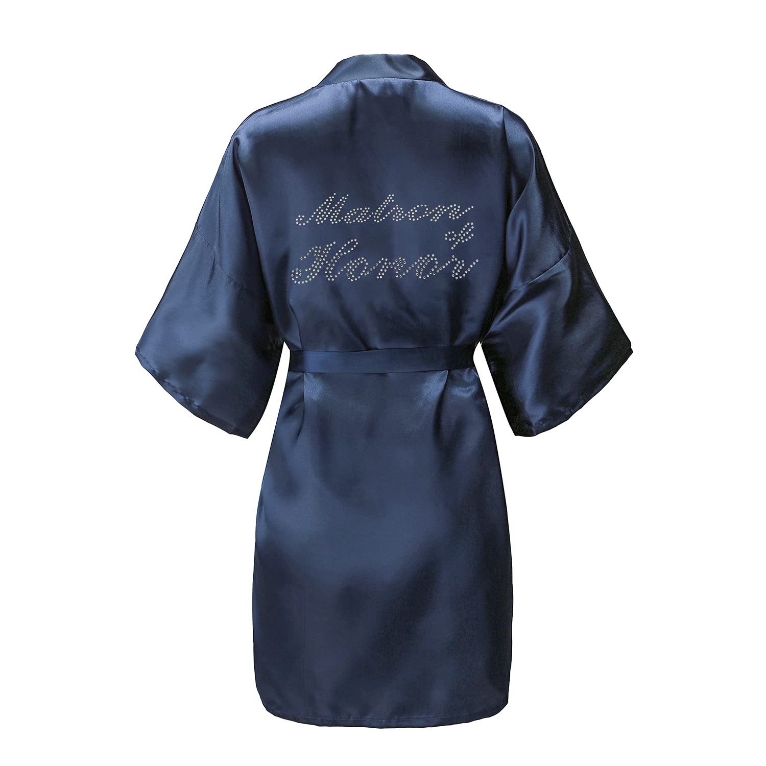 Women's One Size Silver Rhinestones Bride Bridesmaid Short Satin Robes for Wedding Party Getting Ready