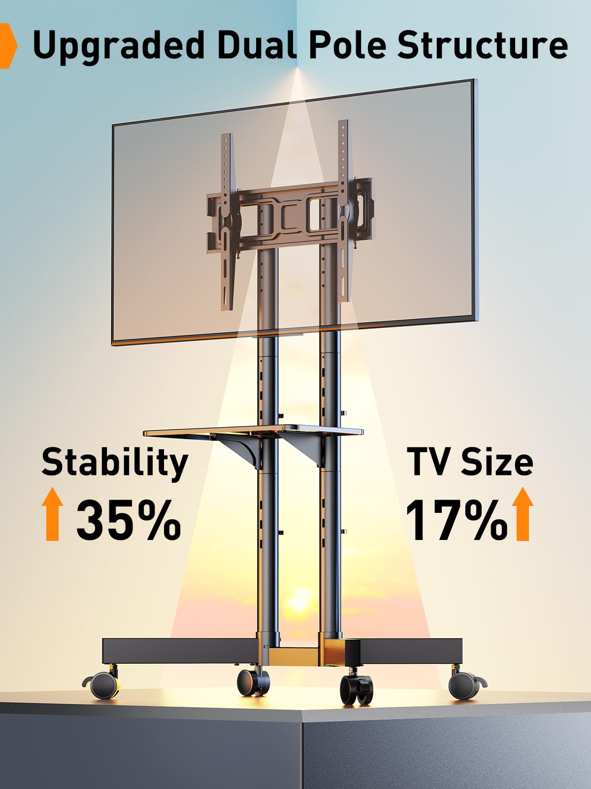 Perlegear PGTVMC14 - Supporto TV mobile con ruote per TV da 32 a 70 pollici, carrello per TV mobile regolabile in altezza con inclinazione da -15° a +5°, supporto TV da esterno per TV 4K max VESA 400