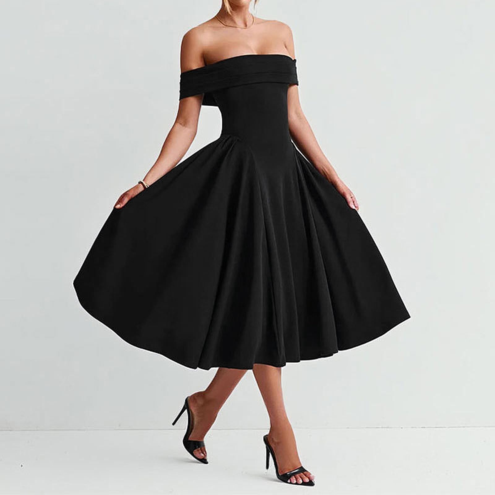 Vestido de Cóctel para Mujer Maxi Vestido Sexy Hombros Descubiertos Elegante Vestidos Largo Formal Línea A Vestidos Vintage de Noche Fiesta Rockabilly Swing para Invitada Boda Club