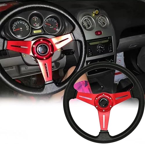 Miniatura 6 de Volante universal de coche para Sim Racing 13.8 "cuero de vinilo plano Sim Racing volante con botón de bocina y radios rojos